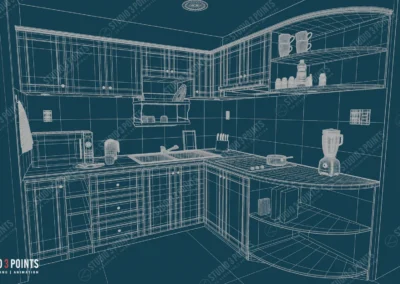 Wireframe 3D détaillé d’une cuisine modélisée – Studio 3 Points