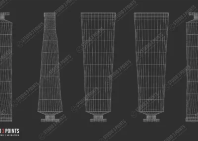 Modélisation 3D filaire de tubes vus sous différents angles sur fond sombre