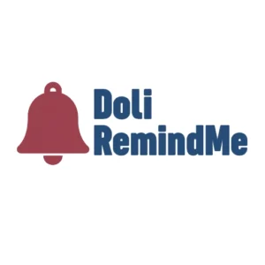 Logo du module DoliRemindMe avec une cloche rouge et le nom « Doli RemindMe » en bleu.